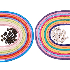 Mixed Color Handmade Polymer Clay Beads, for DIY Jewelry Crafts Supplies, Disc/Flat Round, Heishi Beads, with Plating Acrylic Beads, Mixed Color, 4x1mm, Hole: 1mm, about 380~400pcs/strand, 17.7 inch, 20 colors, 1 strand/color, 20 strands