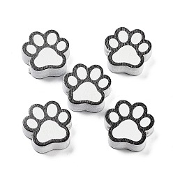 Paw Print Деревянные бусины на тему собаки, белые, отпечаток лапы, 19.5x19.5x6 мм, отверстие : 3 мм
