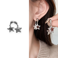 Седло Коричневый Серьги-гвоздики с подвесками из кубического циркония в форме звезды из латуни, платина, седло коричневый, 20 мм