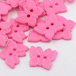 Pink Акриловые кнопки, 2-луночное, окрашенные, бабочка, розовые, 18x15x2 мм, отверстие : 1 мм