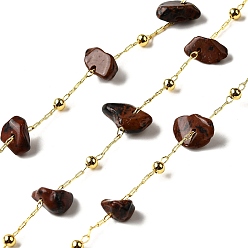 Красный Обсидиан Цепочки из натурального красного дерева и обсидиана ручной работы с бусинами, пайки, с реечной обшивкой латунными выводами, долговечный, без свинца и без кадмия, с катушкой, реальный 18 k позолоченный, 5~14x2~7x3~7 мм