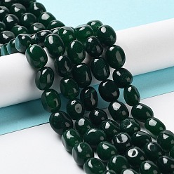 Dark Green Natural Jade Beads Strands, Dyed, Nuggets, Tumbled Stone, Dark Green, 9.5~11.5x8~8.5x7~8mm, Hole: 1mm, about 34~38pcs/strand, 14.76~15.16''(37.5~38.5cm)