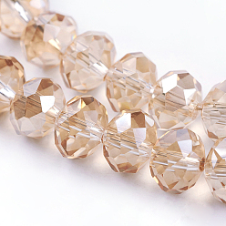 Pale Goldenrod Electroplate Glass Beads Strands, Faceted Rondelle, Pale Goldenrod, 8x5~6.5mm, Hole: 1mm, about 65~68pcs/strand, 15.7~16.1 inch(40~41cm).