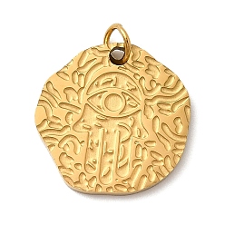 Настоящее золото 18K 304 подвески из нержавеющей стали, hamsa hand charms, ионное покрытие (ip), реальный 18 k позолоченный, 14.5x14.5x1.2 мм, отверстие : 2.5 мм