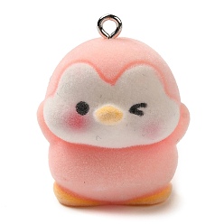 Pink Подвески из флокированной смолы, Подвески в виде животных с железными петлями с платиновым покрытием, медведь, розовые, 30x24x19.5 мм, отверстие : 2 мм