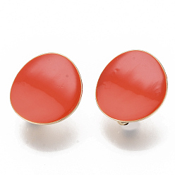 Красный Серьги-гвоздики из позолоченного железа, с эмалью и петлей, плоско-круглые, без кадмия, без никеля и без свинца, красные, 20.5 мм, отверстие : 4 мм, штифты : 0.9 мм