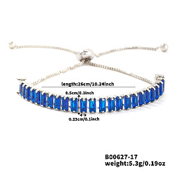 Синий Регулируемые браслеты-слайдеры из латуни с паве из кубических цирконий, теннисные браслеты для женщин, прямоугольные, синие, 10-1/4 дюйм (26 см)