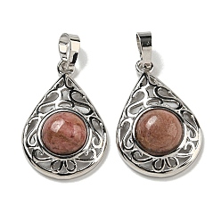 Родонит Природные подвески родонит, покрытие стойки латунные полые слезы подвески, без кадмия и без свинца, платина, 29.5x19.5x7.5 мм, отверстие : 7.5x5 мм