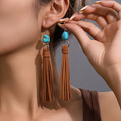 Платина Сплав искусственная кожа самородки кисточка серьги подвески, cmолой, платина, 115 мм