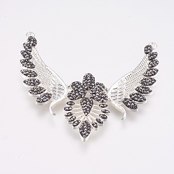 Серебро Соединители звеньев сплава, с полимерной глиной горный хрусталь, крыло, серебряный цвет гальваническим, 66x62x5 мм, отверстие : 1.5 мм