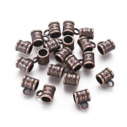 Red Copper Tibetan Style Hangers, Bail Beads, Lead Free & Cadmium Free & Nickel Free, Column, Red Copper Color, 11x8x6mm, Hole: 2mm, Inner Diameter: 5mm