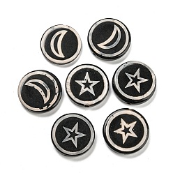 Натуральный Агат Природных бисера агат, окрашенная и подогревом, плоский круглый со звездой и луной, 31.5x7 мм, отверстие : 2 мм