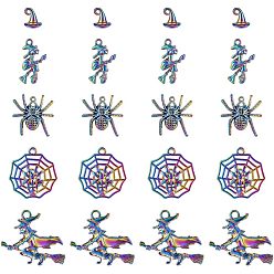 Rainbow Color 20 шт 5 подвески из сплава с покрытием, без кадмия и без свинца, ведьма и паук и паутина, Хэллоуин, Радуга цветов, 11~29.5x11~37x2.5~11 мм, отверстие : 1.6~4 мм, 4 шт / стиль