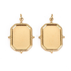 Настоящее золото 14K 304 Настройки кабошон из нержавеющей стали кулон, с прыжковых колец, прямоугольник с закругленными углами, реальный 14 k позолоченный, лоток : 14.5x10 мм, 22x15x2 мм, Перейти кольцо: 3.8x0.5 мм, 2.8 мм внутренним диаметром