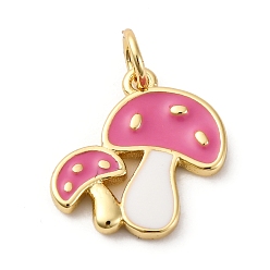 Фламинго Латунь эмаль подвески, форма грибов, стойки покрытие, без свинца и без кадмия, долговечный, реальный 18 k позолоченный, фламинго, 15x13x2 мм, отверстие : 3.5 мм