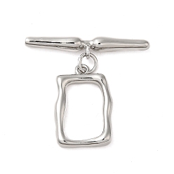 Real Platinum Plated Brass Toggle Clasps, Cadmium Free & Nickel Free & Lead Free, Rectangle, Real Platinum Plated, Rectangle: 19.5x13x3mm, Hole: 1.6mm; Bar: 28x5.5x3.5mm, Hole: 1.6mm