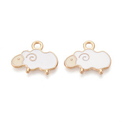 Белый Подвески из эмали и сплава, без кадмия и без свинца, золотой свет, овца, белые, 19x15x1 мм, отверстие : 2 мм