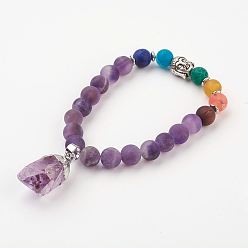 Amethyst Yoga Chakra Schmuck, Edelstein-Stretch-Armbänder, mit legiertem buddha, natürlichen Amethyst, 2 Zoll (52 mm)