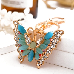 Темно-Голубой Сплав цинка брелок, со стразами, бабочка, глубокое синее небо, Кулон : 48x68 мм