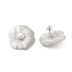 Нержавеющая Сталь Цвет 304 женские серьги-гвоздики с цветком из нержавеющей стали и жемчугом, цвет нержавеющей стали, 35x29.5 мм