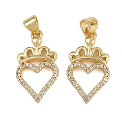 Настоящее золото 16K Латунные микро проложить кубического циркония подвески, сердце, реальный 16 k позолоченный, 22.5x12.5x3 мм, отверстие : 3x4 мм