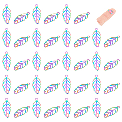 Rainbow Color 50 шт. 304 подвески из нержавеющей стали, лист, Радуга цветов, 13x5.5x0.3 мм, отверстие : 1 мм