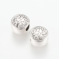 Antique Silver Tibetan Style Alloy European Beads, Large Hole Beads, Flat Round with Tree, Cadmium Free & Lead Free, Antique Silver, 13x12x9mm, Hole: 4.5mm, about 240pcs/1000g