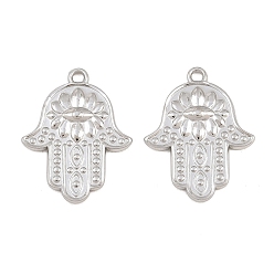 Stainless Steel Color 304 Stainless Steel Pendants, Hamsa Hand with Flower & Evil Eye Charms, Stainless Steel Color, 24x18.5x2mm, Hole: 1.6mm