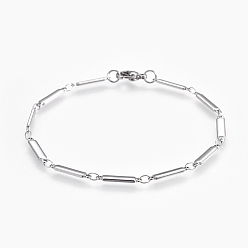 Stainless Steel Color Tarnish Resistant 304 Stainless Steel Link Chain Bracelets, with Lobster Claw Clasps, Rectangle, Stainless Steel Color, 8 inch(20.2cm)