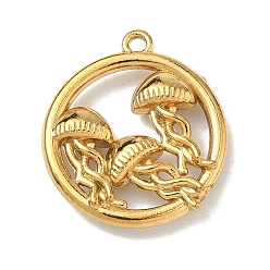 Плоский Круглый Подвески из нержавеющей стали 304, реальный 18 k позолоченный, ионное покрытие (ip), плоский круг с медузами, 24x22x5 мм, отверстие : 1.5 мм