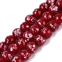 FireBrick Handmade Lampwork Beads Strands, Speckled Round, FireBrick, 7.5~9mm, Hole: 0.8~1.4mm, about 45~46pcs/strand, 12.60~13.58 inch(32~34.5cm)