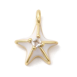 Прозрачный Латунные микропроволочные кубические циркониевые подвески из эмали, прелести морская звезда, стойки покрытие, долговечный, без свинца и без кадмия, реальный 18 k позолоченный, прозрачные, 12.5x10x4.5 мм, отверстие : 1.6 мм