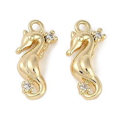 Настоящее золото 18K Латунные микро проложить кубического циркония прелести, без кадмия, без никеля и без свинца, морской конек, реальный 18 k позолоченный, 14.5x7x4 мм, отверстие : 1.2 мм