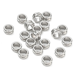 Couleur Acier Inoxydable 304 Acier inoxydable perles d'espacement, colonne rainurée, sans ternissement, couleur inox, 6x3mm, Trou: 4mm