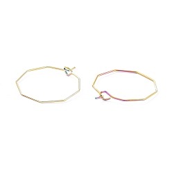 Rainbow Color Ионное покрытие (ip) 316 серьги-кольца из нержавеющей стали, Винные стекла, восьмиугольник, Радуга цветов, 25x26.5x0.7 мм