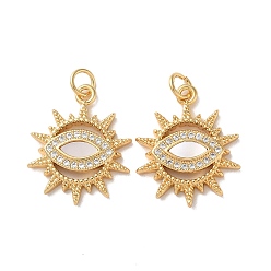 Clear Brass Micro Pave Cubic Zirconia Pendants, Cadmium Free & Lead Free, with Shell, Real 18K Gold Plated, Sun, Clear, 21.5x17.5x3mm, Hole: 3mm