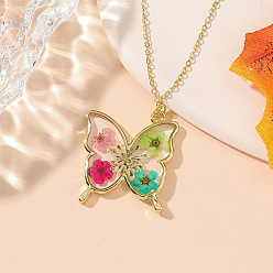 Папайя Оранжевый День святого Валентина сплав эпоксидная смола бабочка внутри сухоцвет подвеска ожерелье для женщин, золотые, papayawhip, 18.50 дюйм (47 см)