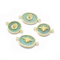 Golden Natural Amazonite Links connectors, with Brass Findings, Oval and Flat Round, Golden, 22~25x14~15x4~6mm, Hole: 2mm