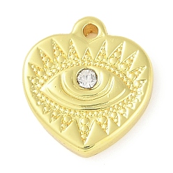Настоящее золото 18K 304 прелести нержавеющей стали, с четким кубического циркония, сердце и сглаз, реальный 18 k позолоченный, 13.5x12.5x3 мм, отверстие : 1.2 мм