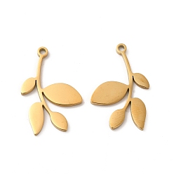 Настоящее золото 18K Ионное покрытие (ip) 304 подвески из нержавеющей стали, лиственные ветки прелести, реальный 18 k позолоченный, 24.5x15x1 мм, отверстие : 1.6 мм