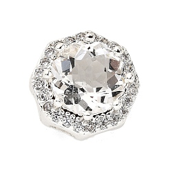 Шестиугольник Латунные микро проложить кубического циркония бусы, серебряные, шестиугольник, 11.5x11.5x8 мм, отверстие : 2.5x3 мм