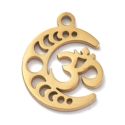 Другие 304 подвески из нержавеющей стали, лазерная резка, очарование фазы луны, реальный 18 k позолоченный, Ом / АУМ, 13x10.5x1 мм, отверстие : 1.2 мм