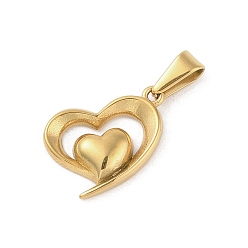 Золотой Вакуумное покрытие pvd 304 подвески из нержавеющей стали, шарма сердца, золотые, 21.5x16x3.5 мм, отверстие : 6x3 мм