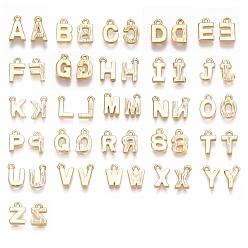 Letter A~Z Brass Charms, Alphabet, Real 18K Gold Plated, Letter A~Z, 8~8.5x4~6x1.5mm, Hole: 0.8mm