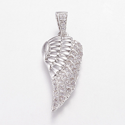 Платина Латунные микро проложить кубического циркония подвески, крыло, никель свободный и свинец и кадмий освобождают, платина, 34x14x4.5 мм, отверстие : 4x6 мм