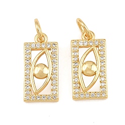 Real 18K Gold Plated Brass Micro Pave Clear Cubic Zirconia Charms, Rectangle with Evil Eye Charms, Rack Plating, Long-Lasting Plated, Cadmium Free & Lead Free, Real 18K Gold Plated, 15x7.5x3mm, Hole: 3.5mm