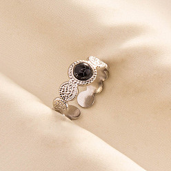 Синтетическая Бирюза Круглые синтетические кольца из бирюзы, 304 манжетное кольцо из нержавеющей стали для унисекс, внутренний диаметр: 17 мм