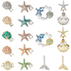 (52) Непрозрачная лаванда 32шт 16 стили сплав эмаль кабошоны, аксессуары для украшения ногтей, со стразами и искусственными пластиковыми жемчужинами, разнообразные, разноцветные, 9~22x6~12 мм, 2 шт / стиль