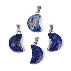 Ляпис-Лазурь Природный лазурит подвески, обереги граненой луны, с защелкой из нержавеющей стали на поручнях, цвет нержавеющей стали, 18.5~19.5x10~11.5x5.5~6 мм, отверстие : 6x2.5 мм