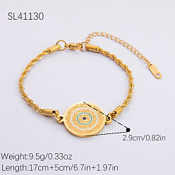 Плоский Круглый 304 из нержавеющей стали ссылка браслеты, браслеты из веревочных цепей для женщин, реальный 18 k позолоченный, плоско-круглые, 6-3/4 дюйм (17 см)